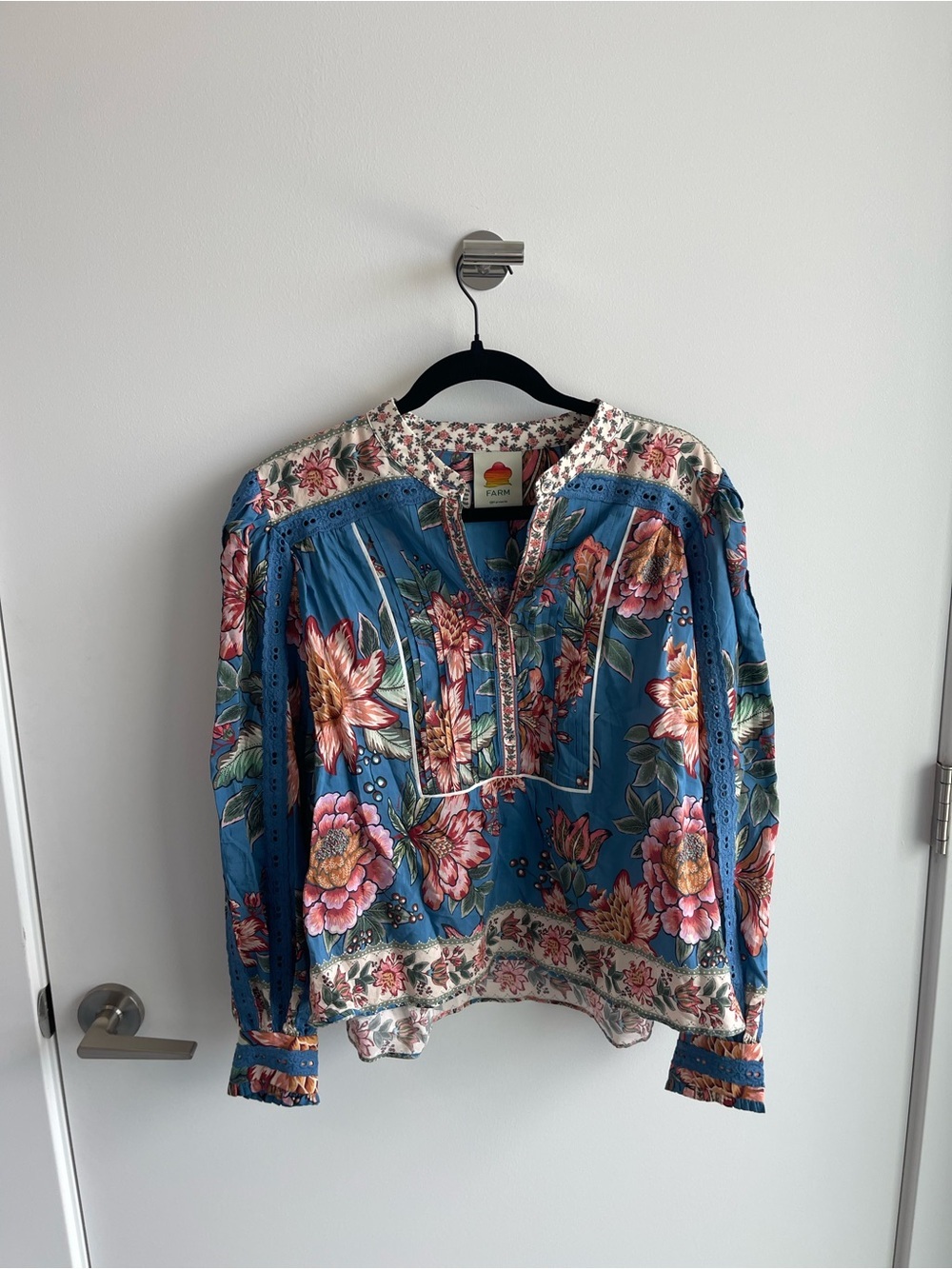 Farm Rio Blue Floral Peasant Blouse